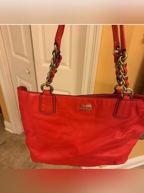 Coach Leather Shoulder Bag with Chain Straps